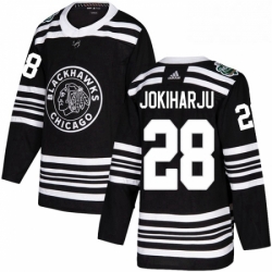 Mens Adidas Chicago Blackhawks 28 Henri Jokiharju Authentic Black 2019 Winter Classic NHL Jersey 