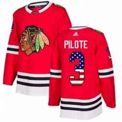 Mens Adidas Chicago Blackhawks 3 Pierre Pilote Authentic Red USA Flag Fashion NHL Jersey 