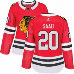 Womens Adidas Chicago Blackhawks 20 Brandon Saad Authentic Red Home NHL Jersey 