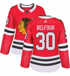 Womens Adidas Chicago Blackhawks 30 ED Belfour Authentic Red Home NHL Jersey 