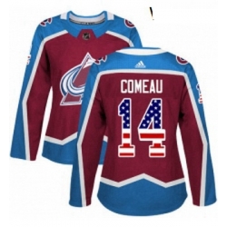 Womens Adidas Colorado Avalanche 14 Blake Comeau Authentic Burgundy Red USA Flag Fashion NHL Jersey 