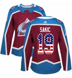 Womens Adidas Colorado Avalanche 19 Joe Sakic Authentic Burgundy Red USA Flag Fashion NHL Jersey 