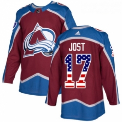 Youth Adidas Colorado Avalanche 17 Tyson Jost Authentic Burgundy Red USA Flag Fashion NHL Jersey 