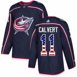 Mens Adidas Columbus Blue Jackets 11 Matt Calvert Authentic Navy Blue USA Flag Fashion NHL Jersey 