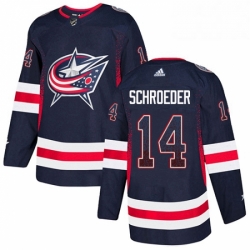 Mens Adidas Columbus Blue Jackets 14 Jordan Schroeder Authentic Navy Blue Drift Fashion NHL Jersey 