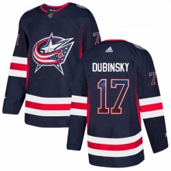 Mens Adidas Columbus Blue Jackets 17 Brandon Dubinsky Authentic Navy Blue Drift Fashion NHL Jersey 