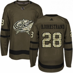 Mens Adidas Columbus Blue Jackets 28 Oliver Bjorkstrand Premier Green Salute to Service NHL Jersey 