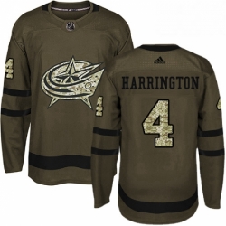 Mens Adidas Columbus Blue Jackets 4 Scott Harrington Authentic Green Salute to Service NHL Jersey 