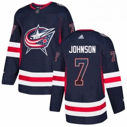 Mens Adidas Columbus Blue Jackets 7 Jack Johnson Authentic Navy Blue Drift Fashion NHL Jersey 