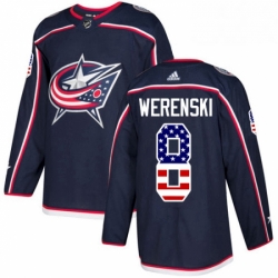 Mens Adidas Columbus Blue Jackets 8 Zach Werenski Authentic Navy Blue USA Flag Fashion NHL Jersey 