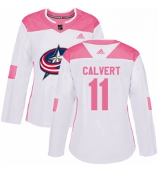 Womens Adidas Columbus Blue Jackets 11 Matt Calvert Authentic WhitePink Fashion NHL Jersey 