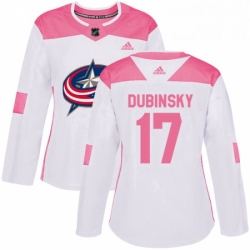 Womens Adidas Columbus Blue Jackets 17 Brandon Dubinsky Authentic WhitePink Fashion NHL Jersey 