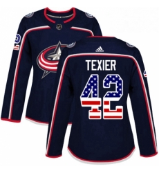 Womens Adidas Columbus Blue Jackets 42 Alexandre Texier Authentic Navy Blue USA Flag Fashion NHL Jersey 