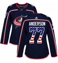 Womens Adidas Columbus Blue Jackets 77 Josh Anderson Authentic Navy Blue USA Flag Fashion NHL Jersey 