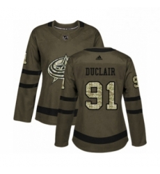 Womens Adidas Columbus Blue Jackets 91 Anthony Duclair Authentic Green Salute to Service NHL Jersey 