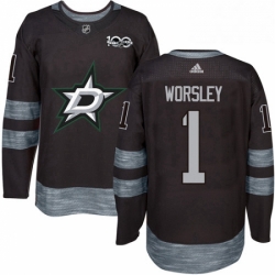 Mens Adidas Dallas Stars 1 Gump Worsley Authentic Black 1917 2017 100th Anniversary NHL Jersey 