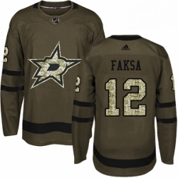 Mens Adidas Dallas Stars 12 Radek Faksa Authentic Green Salute to Service NHL Jersey 