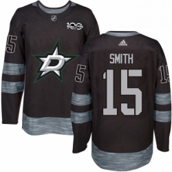 Mens Adidas Dallas Stars 15 Bobby Smith Premier Black 1917 2017 100th Anniversary NHL Jersey 