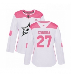 Womens Adidas Dallas Stars 27 Erik Condra Authentic White Pink Fashion NHL Jersey 