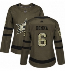 Womens Adidas Dallas Stars 6 Julius Honka Authentic Green Salute to Service NHL Jersey 