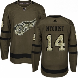 Mens Adidas Detroit Red Wings 14 Gustav Nyquist Premier Green Salute to Service NHL Jersey 