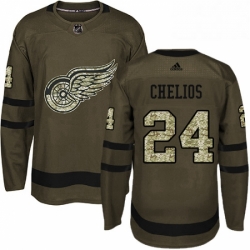 Mens Adidas Detroit Red Wings 24 Chris Chelios Authentic Green Salute to Service NHL Jersey 