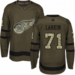 Mens Adidas Detroit Red Wings 71 Dylan Larkin Authentic Green Salute to Service NHL Jersey 
