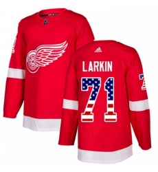 Mens Adidas Detroit Red Wings 71 Dylan Larkin Authentic Red USA Flag Fashion NHL Jersey 