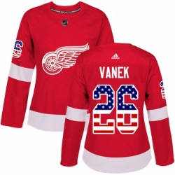 Womens Adidas Detroit Red Wings 26 Thomas Vanek Authentic Red USA Flag Fashion NHL Jersey 