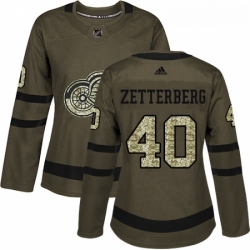 Womens Adidas Detroit Red Wings 40 Henrik Zetterberg Authentic Green Salute to Service NHL Jersey 