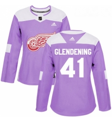 Womens Adidas Detroit Red Wings 41 Luke Glendening Authentic Purple Fights Cancer Practice NHL Jersey 