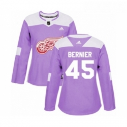 Womens Adidas Detroit Red Wings 45 Jonathan Bernier Authentic Purple Fights Cancer Practice NHL Jersey 