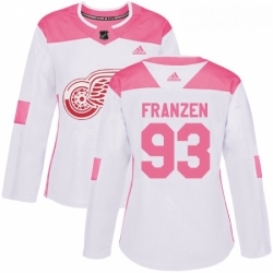 Womens Adidas Detroit Red Wings 93 Johan Franzen Authentic WhitePink Fashion NHL Jersey 