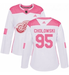 Womens Adidas Detroit Red Wings 95 Dennis Cholowski Authentic WhitePink Fashion NHL Jersey 