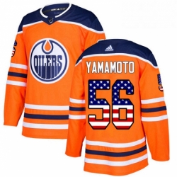 Mens Adidas Edmonton Oilers 56 Kailer Yamamoto Authentic Orange USA Flag Fashion NHL Jersey 