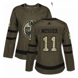 Womens Adidas Edmonton Oilers 11 Mark Messier Authentic Green Salute to Service NHL Jersey 