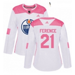 Womens Adidas Edmonton Oilers 21 Andrew Ference Authentic WhitePink Fashion NHL Jersey 