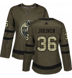 Womens Adidas Edmonton Oilers 36 Jussi Jokinen Authentic Green Salute to Service NHL Jersey 