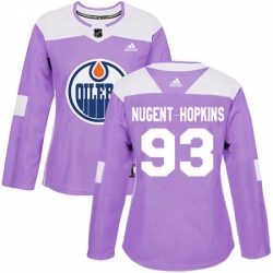 Womens Adidas Edmonton Oilers 93 Ryan Nugent Hopkins Authentic Purple Fights Cancer Practice NHL Jersey 