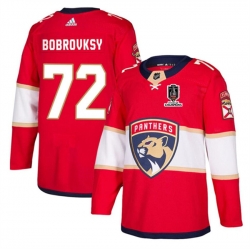 Men Florida Panthers 72 Sergei Bobrovsky Red Home 2024 Stanley Cup Champions Stitched Jersey