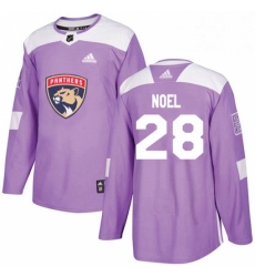 Mens Adidas Florida Panthers 28 Serron Noel Authentic Purple Fights Cancer Practice NHL Jersey 