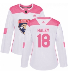 Womens Adidas Florida Panthers 18 Micheal Haley Authentic WhitePink Fashion NHL Jersey 