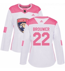 Womens Adidas Florida Panthers 22 Troy Brouwer Authentic White Pink Fashion NHL Jersey 