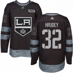 Mens Adidas Los Angeles Kings 32 Kelly Hrudey Authentic Black 1917 2017 100th Anniversary NHL Jersey 