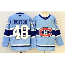 Men Montreal Canadiens  48 Lane Hutson Blue 2023 24 Reverse Retro Stitched Jersey