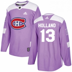 Mens Adidas Montreal Canadiens 13 Peter Holland Authentic Purple Fights Cancer Practice NHL Jersey 