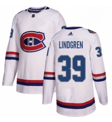 Mens Adidas Montreal Canadiens 39 Charlie Lindgren Authentic White 2017 100 Classic NHL Jersey 