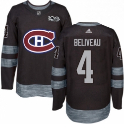 Mens Adidas Montreal Canadiens 4 Jean Beliveau Authentic Black 1917 2017 100th Anniversary NHL Jersey 