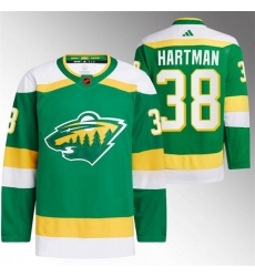 Men Minnesota Wild 38 Ryan Hartman Green 2022 23 Reverse Retro Stitched Jersey