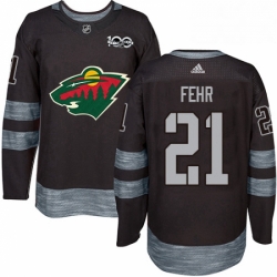 Mens Adidas Minnesota Wild 21 Eric Fehr Authentic Black 1917 2017 100th Anniversary NHL Jersey 